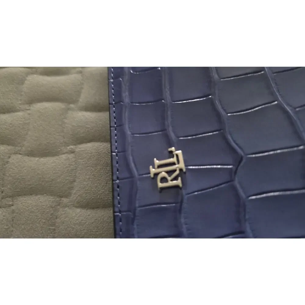 Ralph Lauren Large Blue Croc Embossed Leather Pouch RLL Zip Clutch NWT